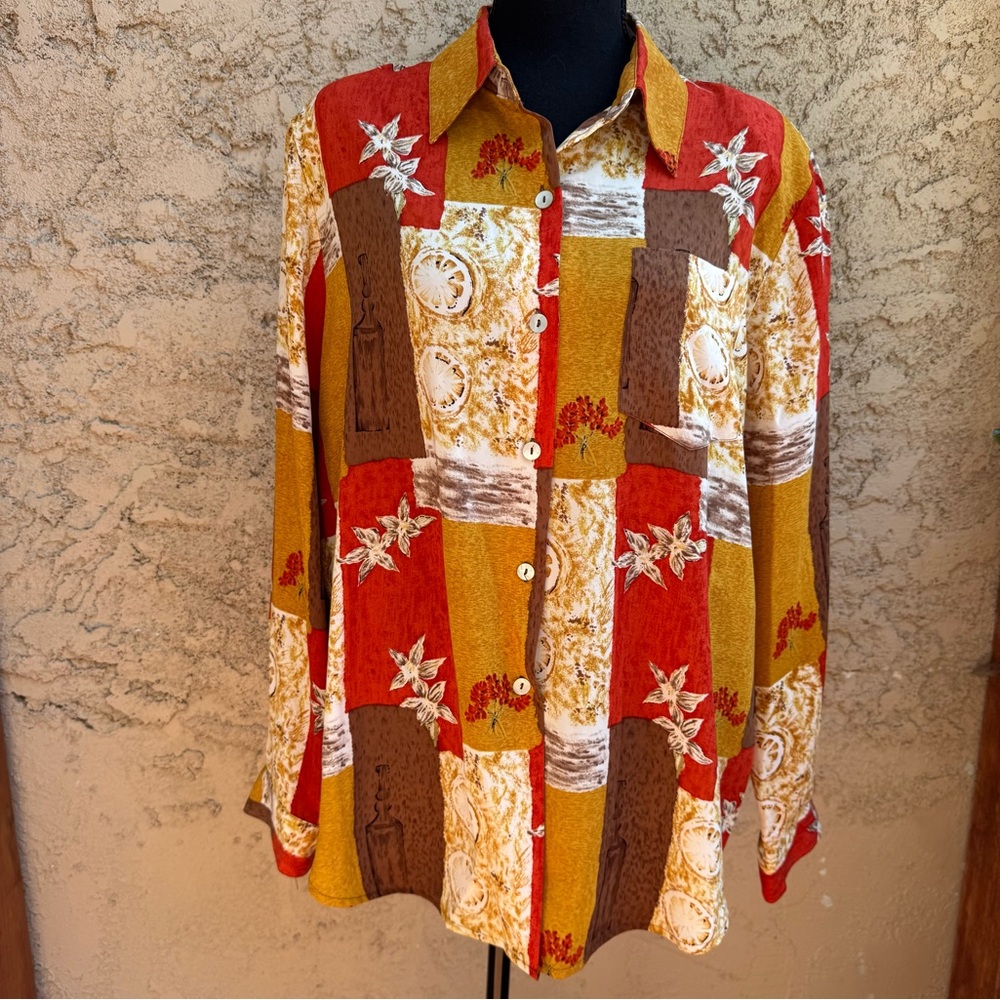 Vintage 90’s Kathy Ike Citrus & Oil Button-Down Blouse